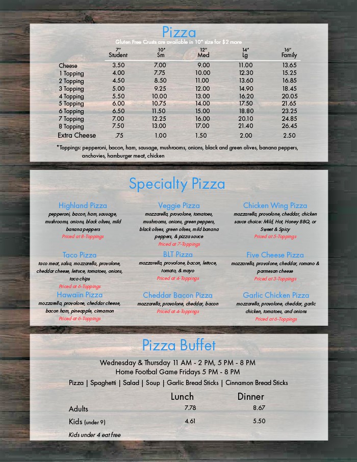 Pizza Takeout Menu In Morrow County Oh Salads And Pasta